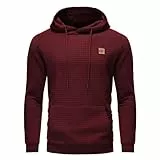YuKaiChen Herren Kapuzenpullover Casual Langarm Karierten Kordelzug Jacquard Hooded Sweat mit Fleece Innenseite Weinrot L