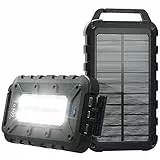 Solar Powerbank 26800mAh PD 15W Tragbares Solarladegerät mit Solarpanel USB C Outdoor Wasserdichtes Externer Akku mit LED-Licht und 3 Ausgängen für Smartphones Tablets Camping und mehr, Schwarz