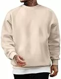 JMIERR Baumwolle Herren-Sweatshirt Loose Fit Rundhals Hoodies Winter Casual Langarm Sweatshirts Männer Basic Sweater Beige L