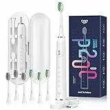 JTF Elektrische Zahnbürste, Schallzahnbürste mit 6 Bürstenköpfen 40000 VPM 5 Modi, Zahnbürste Elektrisch mit Reiseetui, Ausdauer 60 Tage,IPX7, 2 Minuten Smart Timer (Weiß)