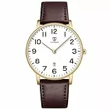 aswan watch Flache Herren Analog Quarz Armbanduhr mit Lederarmband, Datum, 2 Zeiger, 39 mm Gehäusegröße