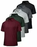 BOOJO Poloshirts für Herren, schnelltrocknend, feuchtigkeitsableitend, kurzärmelig, Golf-Shirts für Arbeit, Sport, 5er-Pack, 4-Schwarz/Dunkelgrau/Hellgrau/Armeegrün/Weinrot, XL