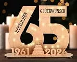 Giftota - 2026 Originelle 65 Geburtstag Geschenk Frauen & Männer - 65 Eiserne Hochzeit - Geldgeschenke 65 mit LED Lichterkette Ständer - Holz-Schild Gästebuch - 65 Geburtstag Deko - Hochzeitsgeschenke