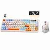 ZIYOU LANG×FREEWOLF T96 Kabelloses Gaming-Tastatur- und Maus-Set, BT/2,4 GHz, Smart Display und Knopf, Regenbogen-Hintergrundbeleuchtung, Aufladbare QWERTY-Tastatur,Drahtlos ComputerMaus – Blaubeere