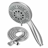 Vinabo Duschkopf mit Schlauch 1,5 m, wassersparende Handbrause mit 5 Strahlarten, Duschbrause mit Edelstahl-Duschschlauch, Sparduschkopf mit Silikondüsen, ABS Chrom, G1/2
