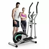Dripex Crosstrainer für zuhause, Magnetisch Ellipsentrainer, Ultraleiser Crosstrainer mit 16-stufiger Widerstand, 6KG Schwungrad, Pulssensor, LCD Monitor, Gerätehalterung, Transporträder (Grün)