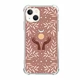 Joktruay Boho Pflanze Mond Sonne Handyhülle kompatibel mit iPhone 13, braune Indie Ästhetik Hülle für iPhone 13, einzigartige trendige TPU-Schutzhülle für Männer und Frauen