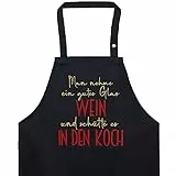 EXPRESS-STICKEREI Kochschürze Weintrinker Damen/Männer lustig mit Spruch bestickt verstellbare Sommelier Schürze mit Tasche Küchen Schürze Frauen Geburtstags Geschenk Weinliebhaber