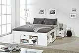 Inter Link - Funktionsbett - Bett mit Schubladen - Doppelbett 140 x 200 cm - 2 Große und 4 kleine Schubladen - Nachtkommode - Kiefer massivholz - Inkl Lattenrost - Weiß lackiert - Till
