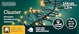 Lumineo Lichterkette Cluster klassisch warm - 144 LEDs - 1,3 Meter - schwarzes Kabel - Indoor & Outdoor - Timer - dimmbar - IP44 Schutz