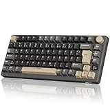 RK ROYAL KLUDGE M75 Gaming Tastatur kabellos 75% Prozent TKL Mechanische Tastatur RGB 2,4 GHz Wireless/Bluetooth/USB-C QWERTZ mit OLED-Smart-Display und Knopf Hot Swappable Roter Schalter, Grau