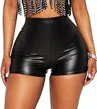 TZLDN Damen Ledershorts Kurze Shorts Lederhose Leggings Sexy High Waist Wetlook Hot Pants Rave Outfit Schwarz S