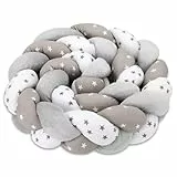 Totsy Baby Kuschelkissen Kinder Kissen Deko 200 cm- flauschig Dekokissen Kinderzimmer Kinderkissen Zierkissen geflochten Baumwolle Minky Grau Weiß Sterne