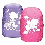 MONCAP 2 Stück Regenschutz Rucksack Regenhülle Schulranzen Regenschutz Wasserdichte Regenüberzug mit Meerjungfrau Reflektorstreifen Rucksackschutz für Mädchen Kinder Outdoor Camping Wandern