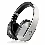 August EP650 - Bluetooth Kopfhörer v4.2 NFC mit aptX Low Latency - Stereo Over Ear Headphones Audio App kabellose Kopfhörer mit Mikrofon für Freisprecher tiefer Bass 15h Akku (Silber)