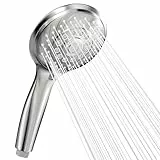 VEHHE Duschkopf Regendusche, Duschkopf Wassersparend mit Selbstreinigender Silikonauslauf, 6 Strahlarten Handbrause, Chrom