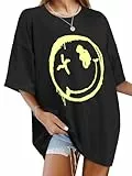 WIEIYM Tshirt Damen Oversized T-Shirt Rundhals Kurzarm Lose Top Sommer T-Shirts Tops Shirt Oberteile Frauen Gedruckt Lässig Oberteile Bluse,C-Black,XXL