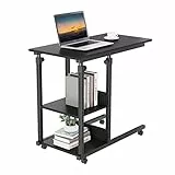 Dripex Beistelltisch mit Rollen Laptoptisch Höhenverstellbar Schreibtisch aus Holz, Sofatisch Nachttisch Kaffeetisch Schlafzimmer, Wohnzimmer Schwarz