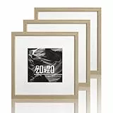 VUVUZULA Bilderrahmen 20x20cm Holz Holzrahmen 3er Set Eiche Quadratisch Fotorahmen MDF Rahmen mit Passepartout 12x12cm Natur