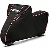 Favoto Verbesserte Version Motorradabdeckung Wasserdicht Motorrad Abdeckpane XXXL 300D mit Langen Reflektionsstreifen Schwarz Rot 265cmx105cmx125cm