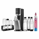 SodaStream Wassersprudler DUO Comfort-Set mit Quick-Connect CO2-Zylinder | inkl. 2x 1L Glasflasche, 2x 1L FUSE Kunststoffflasche (spülmaschinengeeignet) und Flaschenabtropfhalter | Farbe: Titan