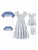 PATPAT Familien Outfits Set Kurzarm Boho-Stil, Partnerlook Mutter Tochter Kleid, Passende T-Shirt & Mutter Kind Kleider Mama Tochter Kleidung Sommer, Couple Paare Baby - Mädchen 12-18 Monate