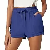Shorts M mit einfarbiger, lässiger Tasche Kordelzug, stilvolle Strandshorts mit Leinwandbindung Fashion Shorts (Dark Blue, S)