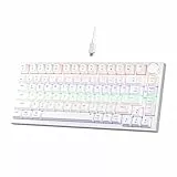 NEWMEN GM326 Mechanische Tastatur mit Kabel,Gaming Tastatur 75 Prozent,TKL Hot Swap Kompakte LED Beleuchtung USB C Mini Mechanische Tastaturen mit Knopf,für PC/Win/Mac,QWERTY Layout,Weiß,Rote Schalter
