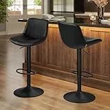 VASAGLE Barhocker 2er Set, Barstuhl mit Rückenlehne, Küchenhocker, höhenverstellbar, um 360° drehbar, Fußstütze aus Metall, für Esszimmer, Küche, PU-Bezug, tintenschwarz LJB181BH01