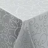 Smiry Tischdecke Abwaschbar Ornamente Rechteckig 140 x 100 cm Tischtuch Damast Tafeldecke Kratzfest aus Polyester Pflegeleicht für Küche, Party - Grau