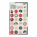 folia 1209 - Adventskalender Buttons, Zahlen zum Anstecken an Jutesäckchen oder Geschenktüten von 1 bis 24 mit Anstecknadel, zum Nummerieren von Geschenken und Beutelchen