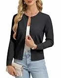 GRACE KARIN Strickjacke Damen Langarm, Rundhals mit Knöpfen Cardigan Damen Elegant, Business Freizeit Bolero Blazer Schwarz L