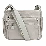 Milky Way Damen Umhängetasche mit Mehreren Taschen, wasserdichte Nylon Mittelgroß Crossbody Bag Handytasche zum Umhängen Umhängetaschen für Mädchen und Damen (Grau)
