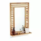 Relaxdays Badspiegel, Wandspiegel mit Ablage, Holzrahmen, rechteckiger Badezimmerspiegel, HxBxT: 70 x 50 x 12 cm, natur