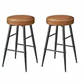 VASAGLE EKHO Kollektion - Barhocker, 2er Set, Barstuhl, Küchenstuhl, Kunstleder, Mid-Century-Modern-Stil, 63 cm hoch, Küche, Esszimmer, einfacher Aufbau, karamellbraun LBC080K01V1
