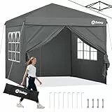 Sekey Pop Up Pavillon 3x3 Wasserdicht Stabil Winterfest, Faltpavillon 3 x 3 m, Camping Pavillion Faltbar Partyzelt mit Seitenwänden, Höhe Verstellbar in 3 Stufen, Grau (Grau, Höhe 260)
