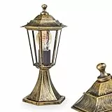 Außenwegeleuchte Loria, Sockelleuchte aus Metall/Glas in Goldfarben-Braun/Klar, Wegeleuchte in antikem Look, 37 cm, Gartenlampe, Gartenbeleuchtung IP44, 1 x E27, ohne Leuchtmittel