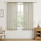 MRTREES Vorhänge Gardinen mit Store Vorhang Voile halbtransparent kurz in Leinenoptik Gardine Schals Beige Creme 137×140cm (H×B) für Wohnzimmer Schlafzimmer Kinderzimmer 2er Set