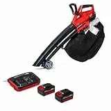 Einhell Laubsauger Laubbläser GE-CL 36 Li E Power X-Change (Lithium-Ionen, 2x18 V, 210 km/h Luftgeschwindigkeit, bürstenloser Motor,45 l-Fangsack, Tragegurt, inkl. 2x 4,0 Ah Akku und Twincharger)