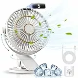 COZII Mini Ventilator, USB Ventilator Leise Clip Ventilator mit LED-Anzeige, 720° Drehung & 5 Geschwindigkeiten, 16cm Tragbarer Ventilator für Zuhause, Büro, Kinderwagen, Outdoor (Weiß)