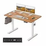 FEZIBO Höhenverstellbarer Schreibtisch mit USB-A und USB-C-Ladeanschlüssen, 100 x 60 cm Steh-Sitz Tisch, Schreibtisch Höhenverstellbar Elektrisch, Ergonomischer Computertisch Homeoffice, Hellbraun