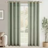 CUTEWIND Linen Curtains Living Room Vorhänge mit Ösen Leinenoptik Halbtransparent Salbeigrün 2er Set 220 cm Lang 140 cm Breit, Leinen Vorhang Wohnzimmer Gardinenschals Schlafzimmer