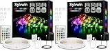 sylvwin LED Streifen 5m RGB, LED Strip Lichterkette mit Fernbedienung,LED Stripes Lichtband Selbstklebend mit 16 Farbwechsel,4 Modi für Zuhause,Schlafzimmer,TV,Schrankdeko, Party,SMD 5050 LED Bänder