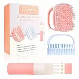 DUAIU Kopfhaut Massagebürste mit Haaröl Applikator, 2 Stück Silikon Kopfmassage Bürste und 1 Stück Hair Oil Applicator, Massagebürste Haare Applikator Flasche Haare Kit Haarwachstum Beschleunigen