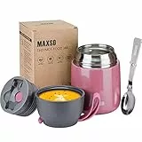 LOGEEYAR Thermobehälter für Essen Lunchbox 500ml, Speisegefäß Edelstahl Speisebehälter Isolierbehälter mit Faltbare Löffel, Thermo Gefäß BPA-Frei Behälter Box Suppe Obst Neuestes (Rosa)