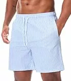 Danfiki Herren Badehose Schnelltrocknend Badeshorts Kurzen Strandhose Sporthose Schwimmhose Seersucker Gewebe mit Meshfutter