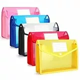 FYY Dokumententasche A5, 5 Stück Dokumentenmappe A5 Dokumente Aufbewahrung mit Druckknopf und Tasche, Wasserdicht Kunststoff Geldtasche Mappen für Reise Büro Schule, 5 Farben