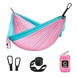 Grassman Kleine Kinder-Hängematte für Camping, tragbare Hängematte für Kinder, Mädchen, Jungen, ultraleichter Rucksack, Mini-Hängematten mit Riemen, Rosa und Blau
