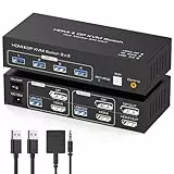 TJCXELE DisplayPort+HDMI KVM Switch 2 PC 2 Monitore 4K60Hz USB3.0 KVM Switch für Zwei PC Teilen Sie Dual Monitor und 4 USB Geräte Unterstützung Kopieren&Erweitern Modus mit 2xUSB Cable