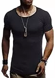 Leif Nelson Herren T-Shirt Sommer Rundhals-Ausschnitt (Schwarz, Größe L), Regular Fit 100% Baumwolle, Casual Basic Männer Kurzarm